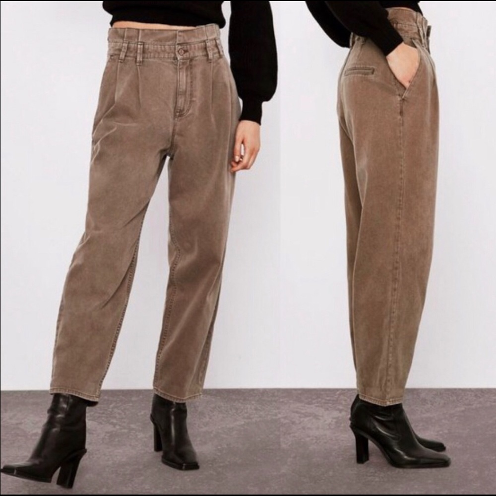 Zara brown paperbag pants